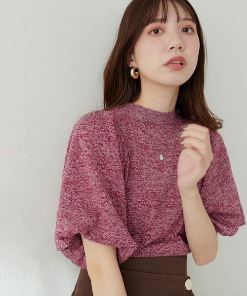 natural couture(ナチュラルクチュール)の「バルーンスリーブメランジニット(ニット/セーター・レディース・オフホワイト/ブラック/ピンク・FREE)」の8枚目の写真