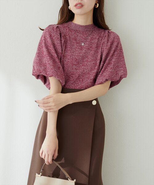 natural couture(ナチュラルクチュール)の「バルーンスリーブメランジニット(ニット/セーター・レディース・オフホワイト/ブラック/ピンク・FREE)」の7枚目の写真