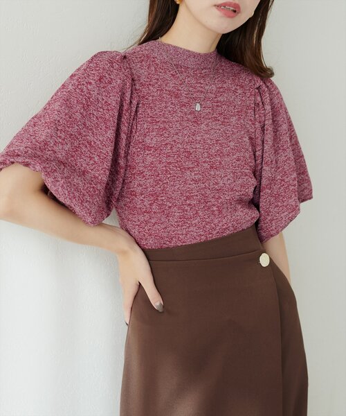 natural couture(ナチュラルクチュール)の「バルーンスリーブメランジニット(ニット/セーター・レディース・オフホワイト/ブラック/ピンク・FREE)」の6枚目の写真