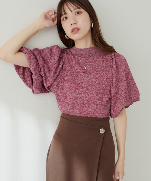 natural couture(ナチュラルクチュール)の「バルーンスリーブメランジニット(ニット/セーター・レディース・オフホワイト/ブラック/ピンク・FREE)」の3枚目の写真