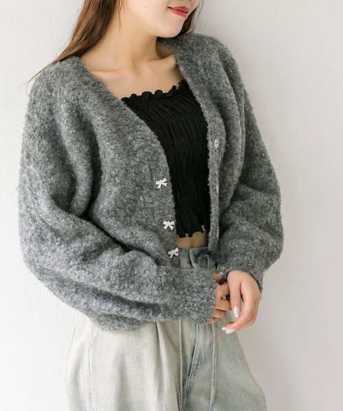 OLIVE des OLIVE（オリーブデオリーブ）の「ブークレ起毛ショートカーデ（カーディガン/ボレロ・レディース・アイボリー/サックスブルー/チャコールグレー/ピンク・FREE）」の8枚目の写真