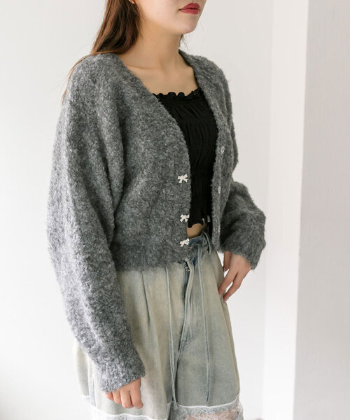 OLIVE des OLIVE（オリーブデオリーブ）の「ブークレ起毛ショートカーデ（カーディガン/ボレロ・レディース・アイボリー/サックスブルー/チャコールグレー/ピンク・FREE）」の9枚目の写真