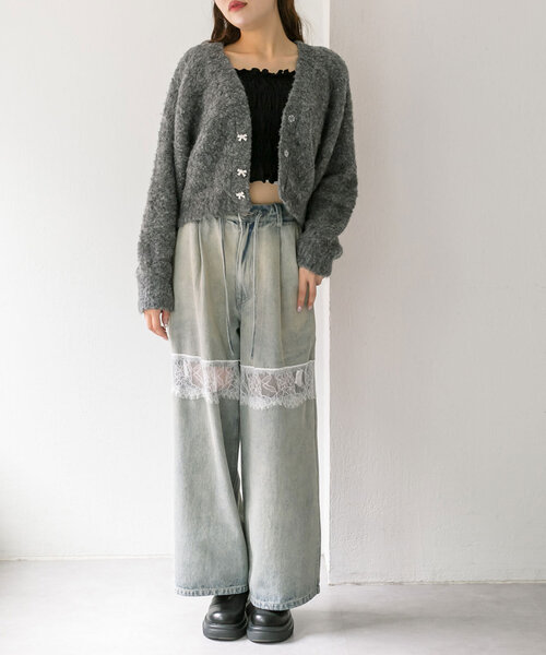 OLIVE des OLIVE（オリーブデオリーブ）の「ブークレ起毛ショートカーデ（カーディガン/ボレロ・レディース・アイボリー/サックスブルー/チャコールグレー/ピンク・FREE）」の10枚目の写真