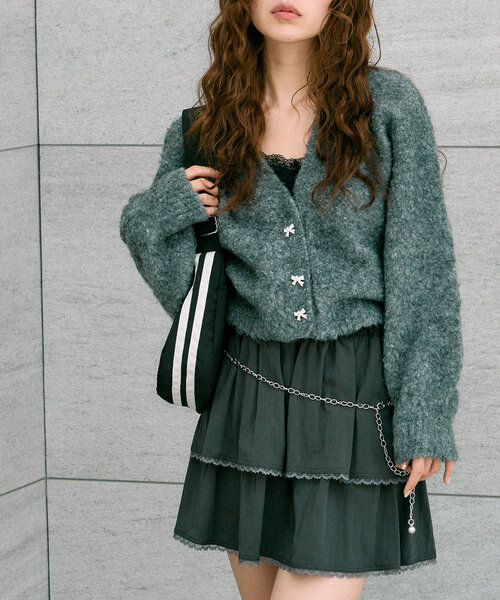 OLIVE des OLIVE（オリーブデオリーブ）の「ブークレ起毛ショートカーデ（カーディガン/ボレロ・レディース・アイボリー/サックスブルー/チャコールグレー/ピンク・FREE）」の12枚目の写真