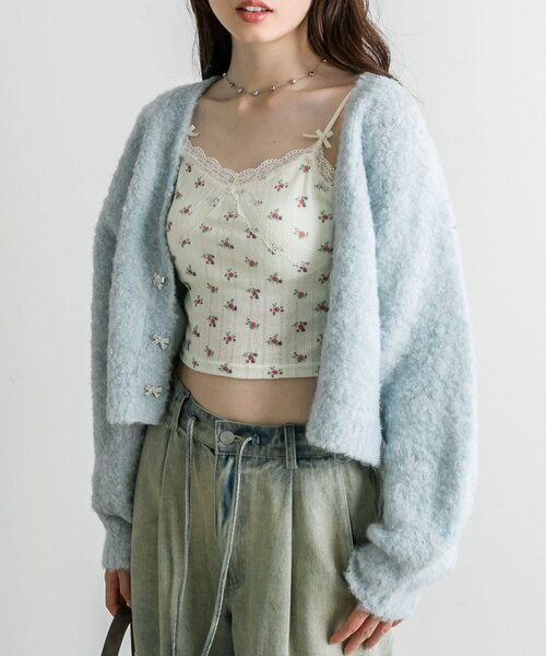 OLIVE des OLIVE（オリーブデオリーブ）の「ブークレ起毛ショートカーデ（カーディガン/ボレロ・レディース・アイボリー/サックスブルー/チャコールグレー/ピンク・FREE）」の13枚目の写真