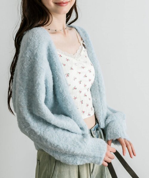 OLIVE des OLIVE（オリーブデオリーブ）の「ブークレ起毛ショートカーデ（カーディガン/ボレロ・レディース・アイボリー/サックスブルー/チャコールグレー/ピンク・FREE）」の15枚目の写真