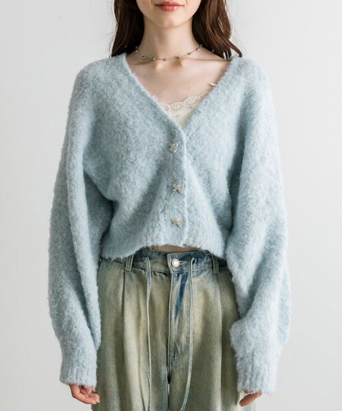 OLIVE des OLIVE（オリーブデオリーブ）の「ブークレ起毛ショートカーデ（カーディガン/ボレロ・レディース・アイボリー/サックスブルー/チャコールグレー/ピンク・FREE）」の18枚目の写真