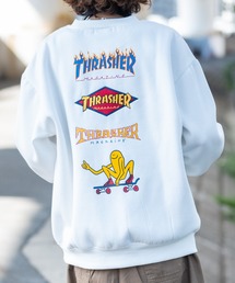 【at】〔THRASHER/スラッシャー〕裏起毛 バックプリント＆刺繍 クルーネック ビッグスウェット