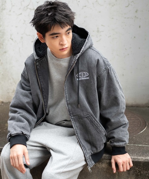 WEGO（ウィゴー）の「WEGO/ワーカーズボアフードブルゾン（ブルゾン・メンズ・ブラック系その他/スカイブルー/ブラウン・LARGE/MEDIUM）」の2枚目の写真