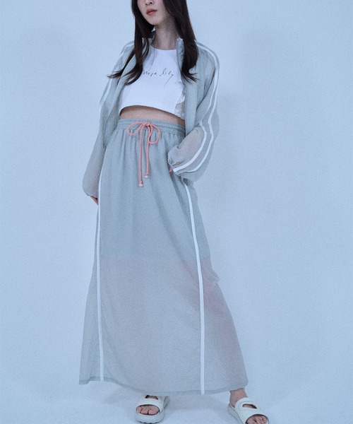 Nora Lily(ノラリリー)の「【Nora Lily】「elle」Short length Sheer Track Jacket(ジャージ・レディース・ライトグレー/ピンク・FREE)」の22枚目の写真