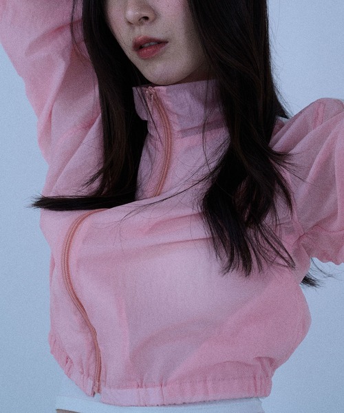 Nora Lily(ノラリリー)の「【Nora Lily】「elle」Short length Sheer Track Jacket(ジャージ・レディース・ライトグレー/ピンク・FREE)」の9枚目の写真