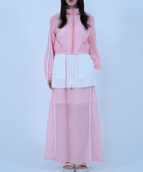 Nora Lily(ノラリリー)の「【Nora Lily】「elle」Short length Sheer Track Jacket(ジャージ・レディース・ライトグレー/ピンク・FREE)」の6枚目の写真