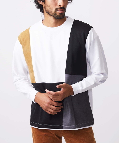 MK MICHEL KLEIN HOMME (エムケーミッシェルクランオム)の「【限定展開】カットソー/リサイクルポンチ斜め切り替え(Tシャツ/カットソー・メンズ・ホワイト/ブラック/ライトグレー・46/48)」の12枚目の写真