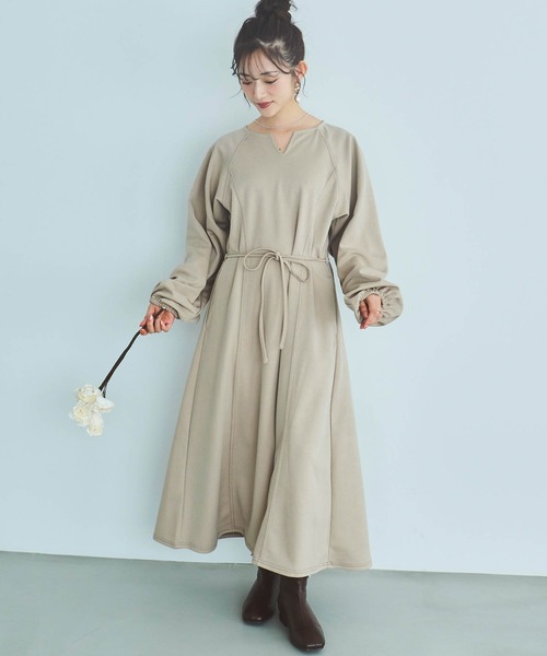mil(ミル)の「【150㎝前後の小柄さんサイズ】配色ステッチキーネックワンピース(ワンピース・レディース・ブラック/ブラウン/ベージュ/ブラウン系その他/ブラック系その他/ベージュ系その他・XS/S)」の16枚目の写真