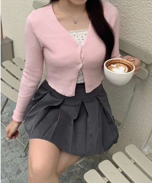 by your closet（バイユアークローゼット）の「韓国 ボタン リブ ニット カーディガン（カーディガン/ボレロ・レディース・ピンク/ホワイト・FREE）」の3枚目の写真
