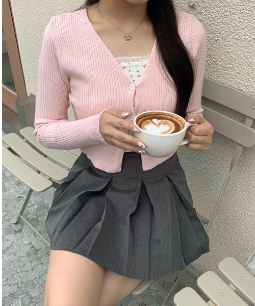 by your closet（バイユアークローゼット）の「韓国 ボタン リブ ニット カーディガン（カーディガン/ボレロ・レディース・ピンク/ホワイト・FREE）」の4枚目の写真