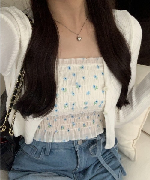 by your closet（バイユアークローゼット）の「韓国 ボタン リブ ニット カーディガン（カーディガン/ボレロ・レディース・ピンク/ホワイト・FREE）」の14枚目の写真