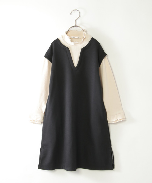 ikka（イッカ）の「キーネックジャンスカドッキングワンピース（120~160cm）（ジャンパースカート・キッズ・ブラック/オリーブ・120/130/140/150/160）」の3枚目の写真