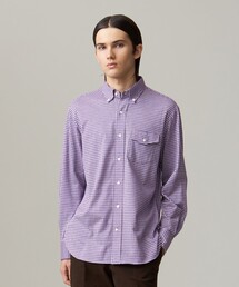 美品 23区 LIBECO ギンガムチェックリネンシャツ パープル 大きいサイズ 29ce015-53929-08b.jpg