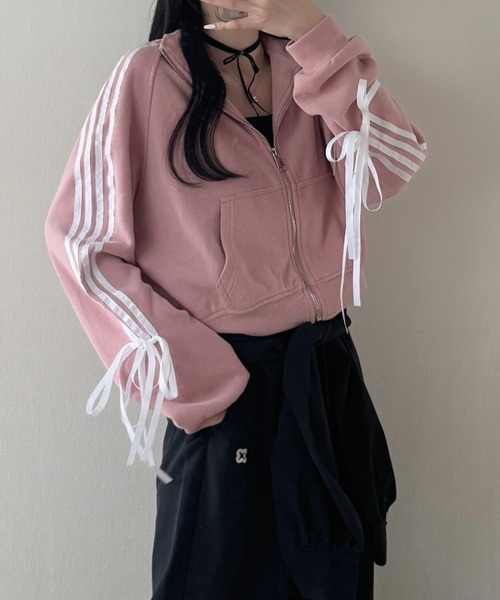nemne store(ネンネストア)の「《Delfy》袖リボントラックジャケット(スウェット・レディース・ブラウン系/ブラック/グレー/ボルドー/ライトグレー・フリー)」の5枚目の写真