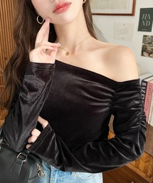 シャイニーベロアアシメワンショルプルオーバー
