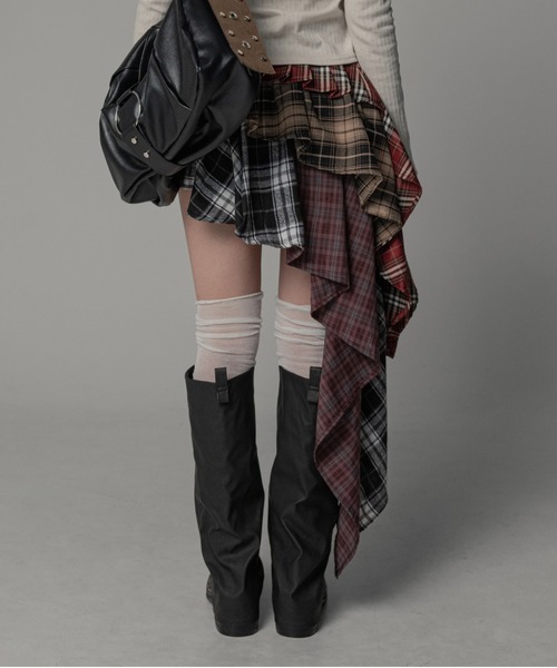 チェック アンバランス スカート Y2K（スカート）｜gossip