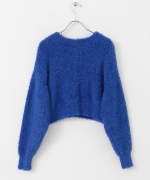 SENSE OF PLACE by URBAN RESEARCH(センスオブプレイスバイアーバンリサーチ)の「ラメシャギークロップドカーディガン(ニット/セーター・レディース・ライトベージュ/チャコールグレー/ブルー/レッド・ONE)」の10枚目の写真