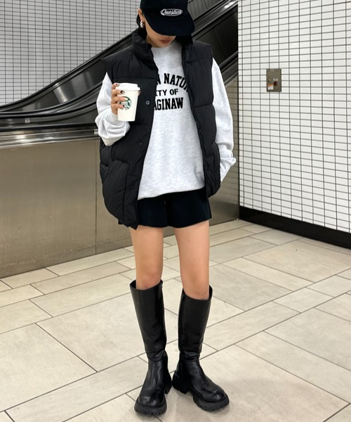 CIAOPANIC TYPY（チャオパニックティピー）の「【ユニセックス】中綿ワッシャーナイロンオーバーサイズベスト（ダウンベスト・メンズ・カーキ/ブラック・LARGE/MEDIUM）」の4枚目の写真