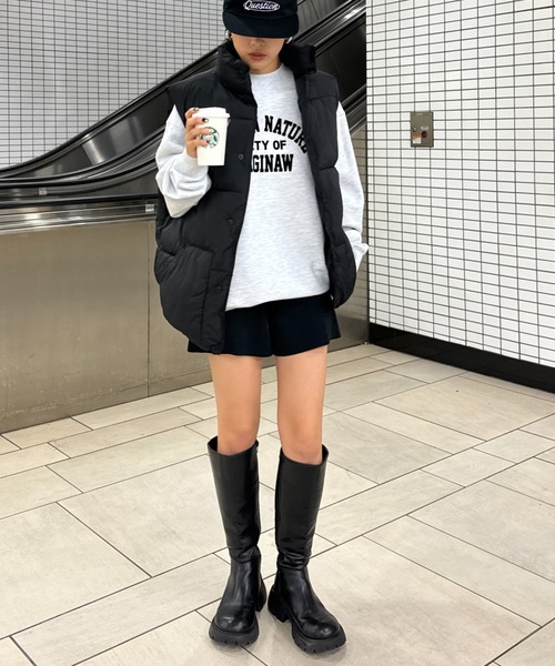 CIAOPANIC TYPY（チャオパニックティピー）の「【ユニセックス】中綿ワッシャーナイロンオーバーサイズベスト（ダウンベスト・メンズ・カーキ/ブラック・LARGE/MEDIUM）」の13枚目の写真