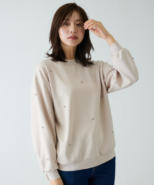 Jayro(ジャイロ)の「ビジュー付きプルオーバー(Tシャツ/カットソー・レディース・ベージュ/グレー/ブラック・FREE)」の1枚目の写真