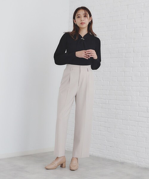 セール】《S-LLsize》ストレッチタックワイドパンツ【洗濯機洗い可