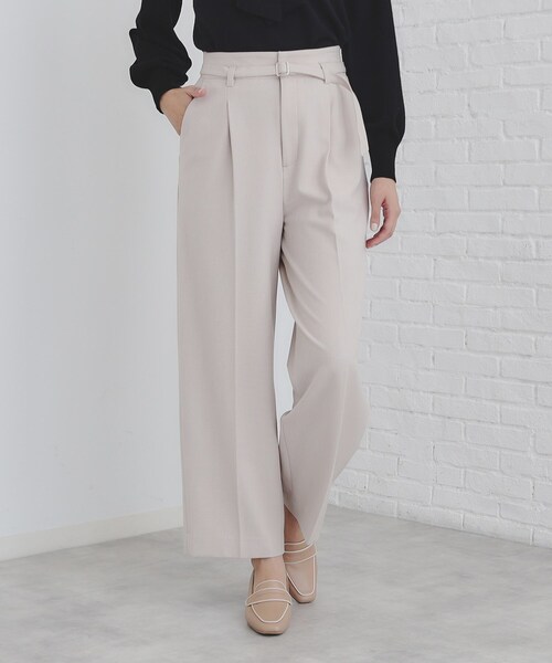 セール】《S-LLsize》ストレッチタックワイドパンツ【洗濯機洗い可