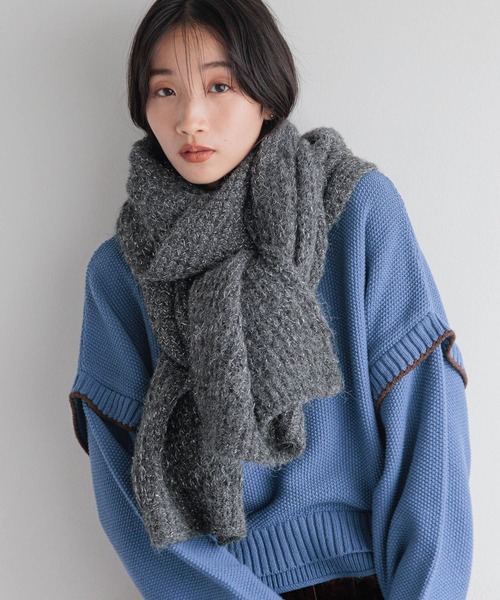 LOWRYS FARM(ローリーズファーム)の「ラメニットストール 138966(ストール/ショール・レディース・ベージュ/グレー・FREE)」の1枚目の写真