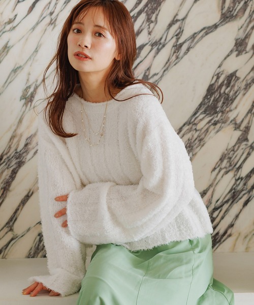 mysty woman（ミスティウーマン）の「フェザーモールショートプルオーバー 287569（ニット/セーター・レディース・グレイッシュベージュ/オフホワイト/チャコールグレー/ライトグリーン・FREE）」の12枚目の写真