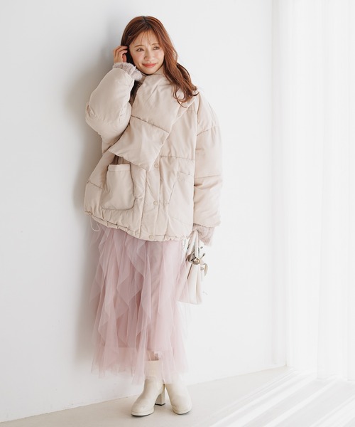 mysty woman（ミスティウーマン）の「フェザーモールショートプルオーバー 287569（ニット/セーター・レディース・グレイッシュベージュ/オフホワイト/チャコールグレー/ライトグリーン・FREE）」の5枚目の写真