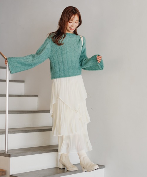 mysty woman（ミスティウーマン）の「フェザーモールショートプルオーバー 287569（ニット/セーター・レディース・グレイッシュベージュ/オフホワイト/チャコールグレー/ライトグリーン・FREE）」の8枚目の写真