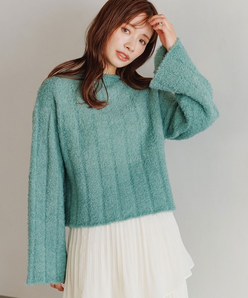 mysty woman（ミスティウーマン）の「フェザーモールショートプルオーバー 287569（ニット/セーター・レディース・グレイッシュベージュ/オフホワイト/チャコールグレー/ライトグリーン・FREE）」の9枚目の写真