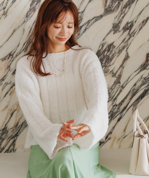 mysty woman（ミスティウーマン）の「フェザーモールショートプルオーバー 287569（ニット/セーター・レディース・グレイッシュベージュ/オフホワイト/チャコールグレー/ライトグリーン・FREE）」の11枚目の写真