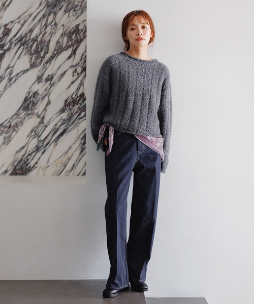 mysty woman（ミスティウーマン）の「フェザーモールショートプルオーバー 287569（ニット/セーター・レディース・グレイッシュベージュ/オフホワイト/チャコールグレー/ライトグリーン・FREE）」の13枚目の写真