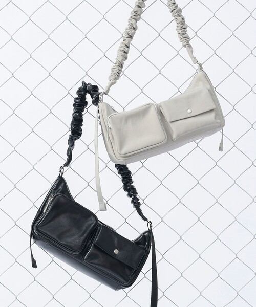 セール】ギャザーハンドル ダブルポケット バッグ（ショルダーバッグ