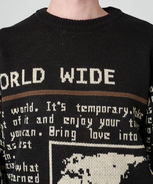 WISH FOR EVER(ウィッシュフォーエバー)の「NEWS PAPER DESIGN SHORT KNIT / ニュースペーパーデザインショートニット(ニット/セーター・メンズ・ブラック/レッド/ベージュ・MEDIUM/LARGE)」の7枚目の写真