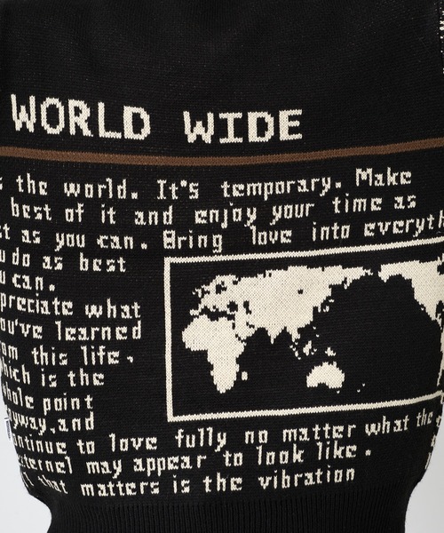 WISH FOR EVER(ウィッシュフォーエバー)の「NEWS PAPER DESIGN SHORT KNIT / ニュースペーパーデザインショートニット(ニット/セーター・メンズ・ブラック/レッド/ベージュ・MEDIUM/LARGE)」の10枚目の写真