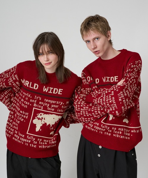 WISH FOR EVER(ウィッシュフォーエバー)の「NEWS PAPER DESIGN SHORT KNIT / ニュースペーパーデザインショートニット(ニット/セーター・メンズ・ブラック/レッド/ベージュ・MEDIUM/LARGE)」の15枚目の写真