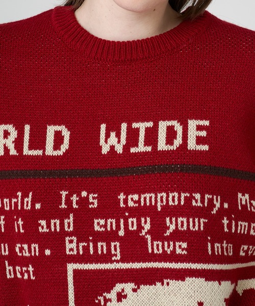 WISH FOR EVER(ウィッシュフォーエバー)の「NEWS PAPER DESIGN SHORT KNIT / ニュースペーパーデザインショートニット(ニット/セーター・メンズ・ブラック/レッド/ベージュ・MEDIUM/LARGE)」の8枚目の写真