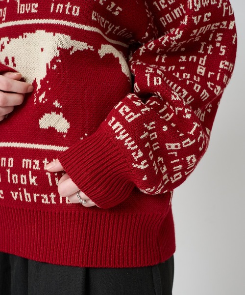 WISH FOR EVER(ウィッシュフォーエバー)の「NEWS PAPER DESIGN SHORT KNIT / ニュースペーパーデザインショートニット(ニット/セーター・メンズ・ブラック/レッド/ベージュ・MEDIUM/LARGE)」の12枚目の写真