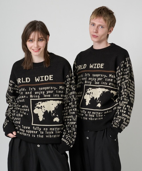WISH FOR EVER(ウィッシュフォーエバー)の「NEWS PAPER DESIGN SHORT KNIT / ニュースペーパーデザインショートニット(ニット/セーター・メンズ・ブラック/レッド/ベージュ・MEDIUM/LARGE)」の20枚目の写真