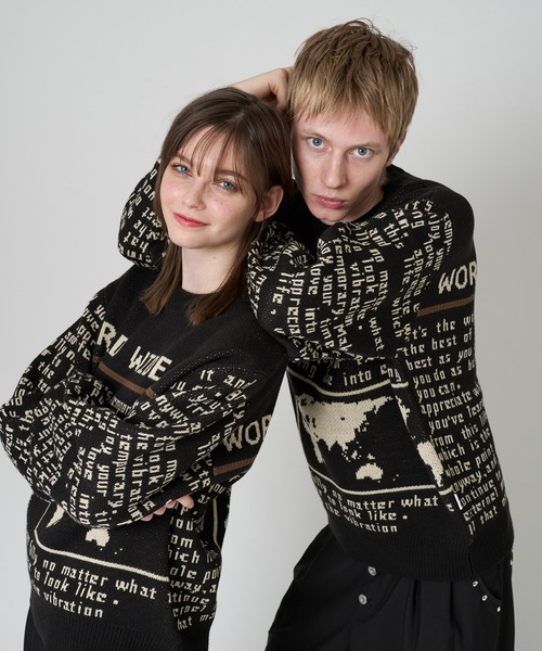WISH FOR EVER(ウィッシュフォーエバー)の「NEWS PAPER DESIGN SHORT KNIT / ニュースペーパーデザインショートニット(ニット/セーター・メンズ・ブラック/レッド/ベージュ・MEDIUM/LARGE)」の21枚目の写真