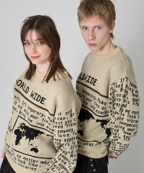 ふゆページ セール】NEWS PAPER DESIGN SHORT KNIT / ニュースペーパー