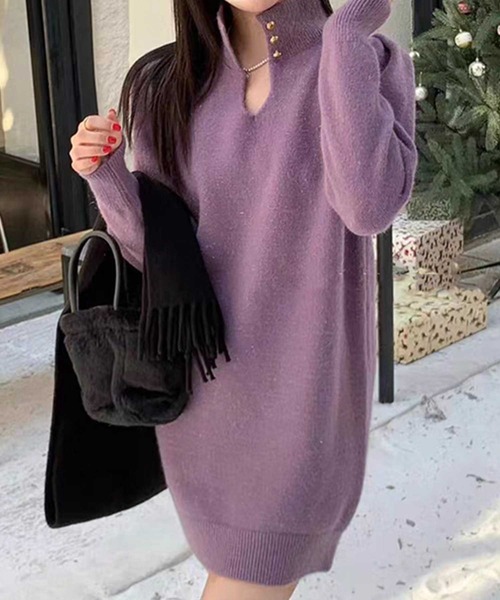 ﾊｲﾈｯｸ涙ｽﾘｯﾄ肩ﾀｯｸﾆｯﾄﾜﾝﾋﾟｰｽ（ワンピース）｜CADBURY（キャドバリー）