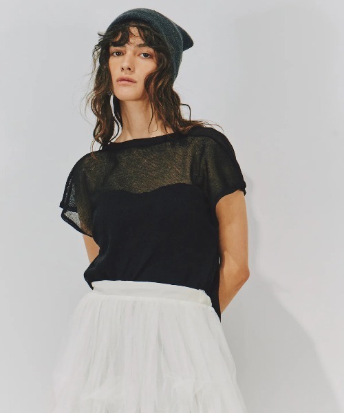 LA BELLE ETUDE（ラベルエチュード）の「2WAYシアーフレンチスリーブニット（ニット/セーター・レディース・ライトブルー/ブラック/ホワイト/グレー/ライトパープル・FREE）」の7枚目の写真